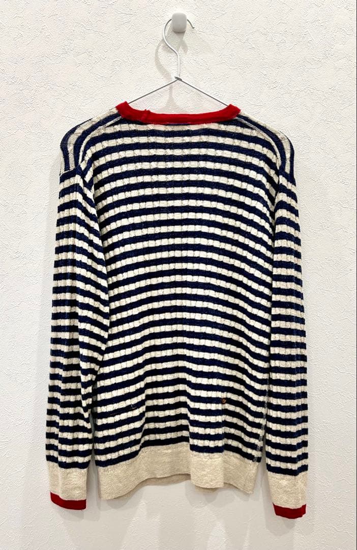 45R 超ガーゼ ケーブル編み ボーダー トリコロール