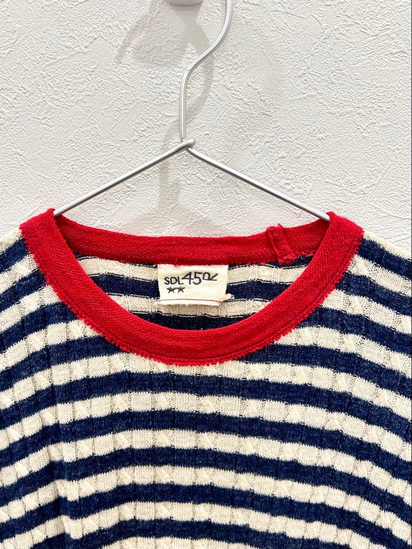 45R 超ガーゼ ケーブル編み ボーダー トリコロール