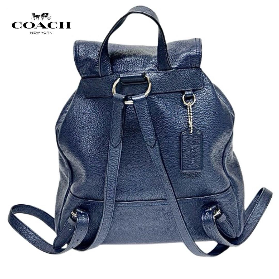 保存袋付！coach リュック375812ターンロック革レザーネイビーmi092