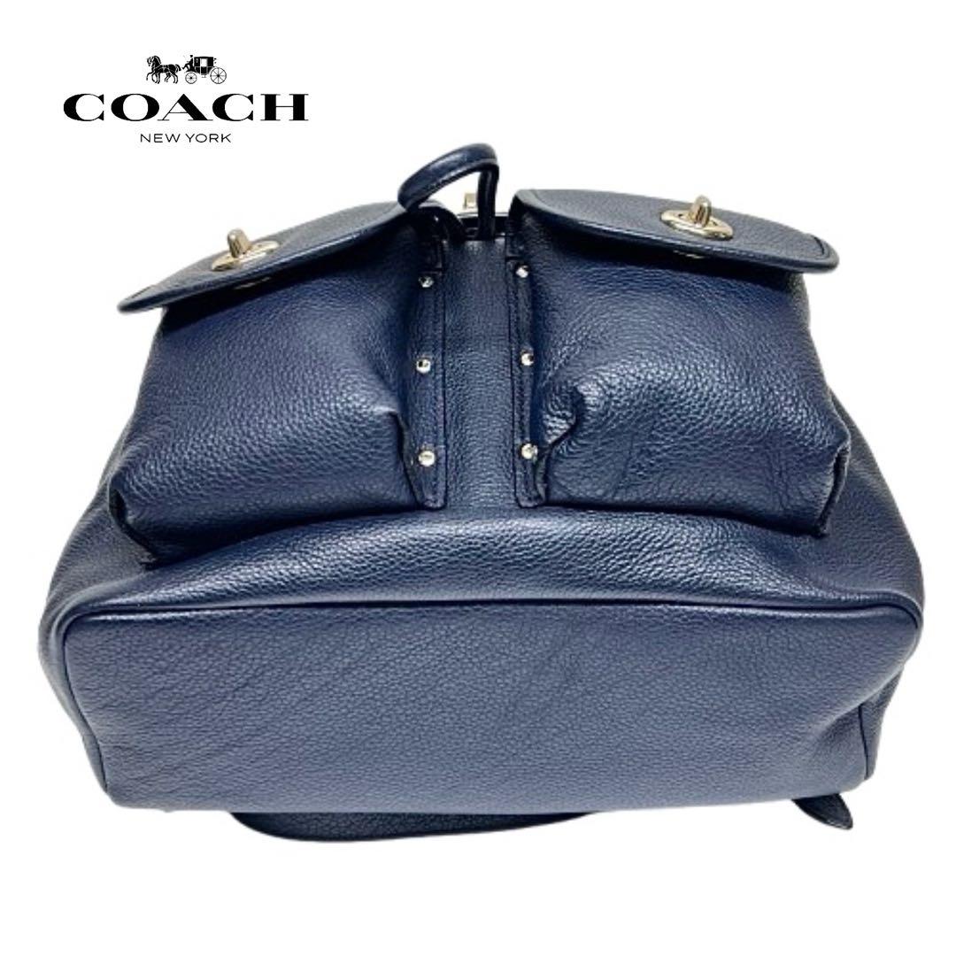保存袋付！coach リュック375812ターンロック革レザーネイビーmi092