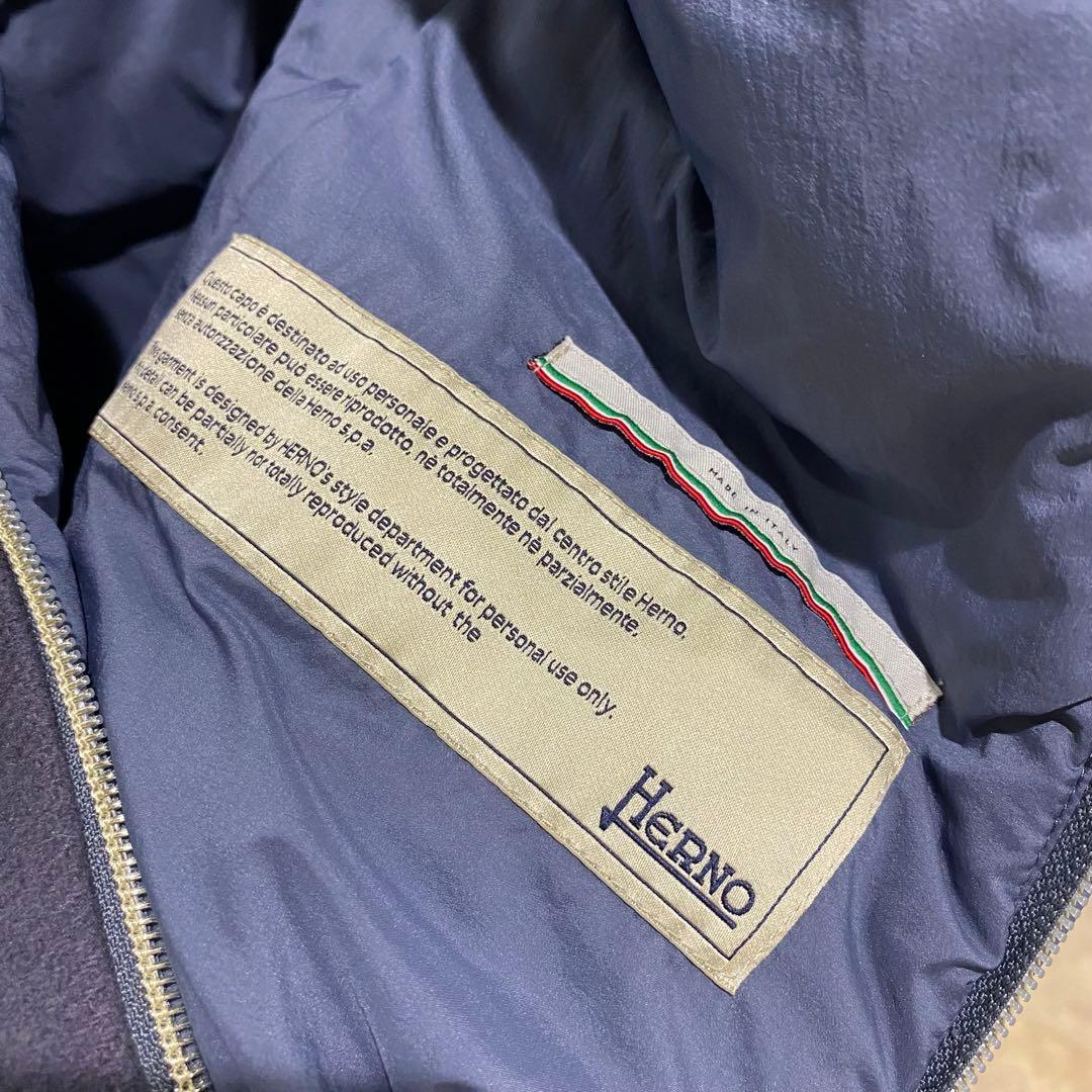 ヘルノ HERNO ウール 切り替え ロングダウンジャケット ネイビー 40