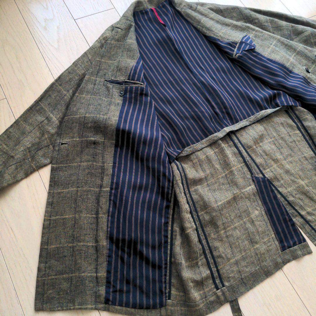 希少 YANTOR 起毛リネン 袈裟コート ストライプ裏地 15AW ヤントル