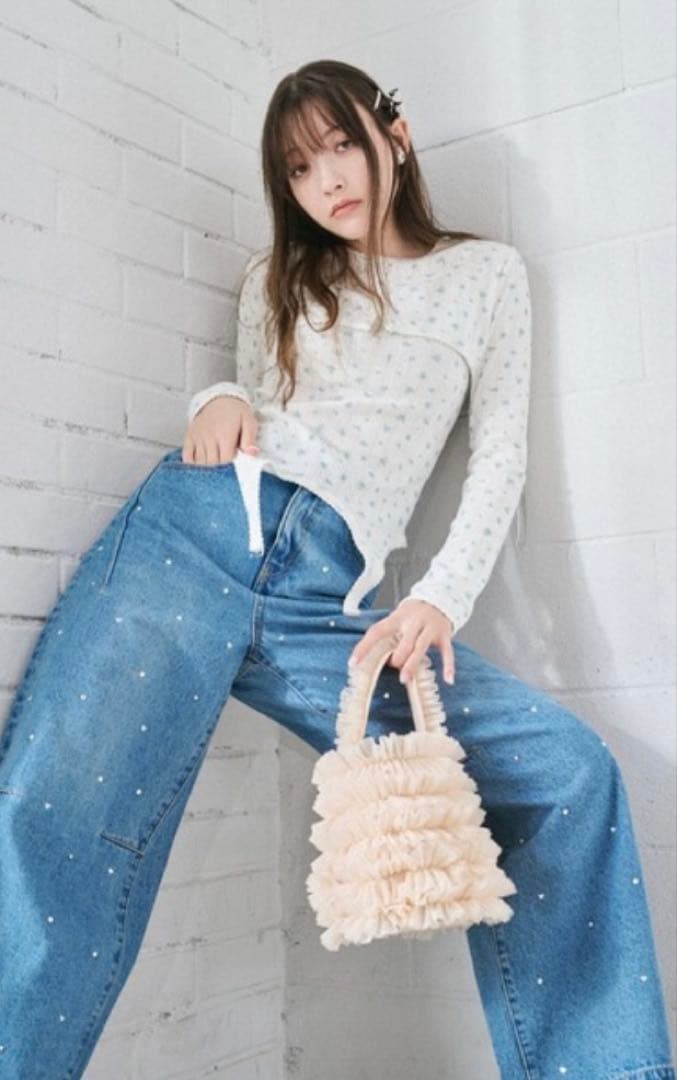 リリーブラウン　ハートビジューワイドデニムパンツ