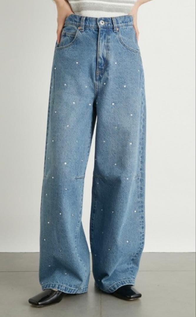 リリーブラウン　ハートビジューワイドデニムパンツ