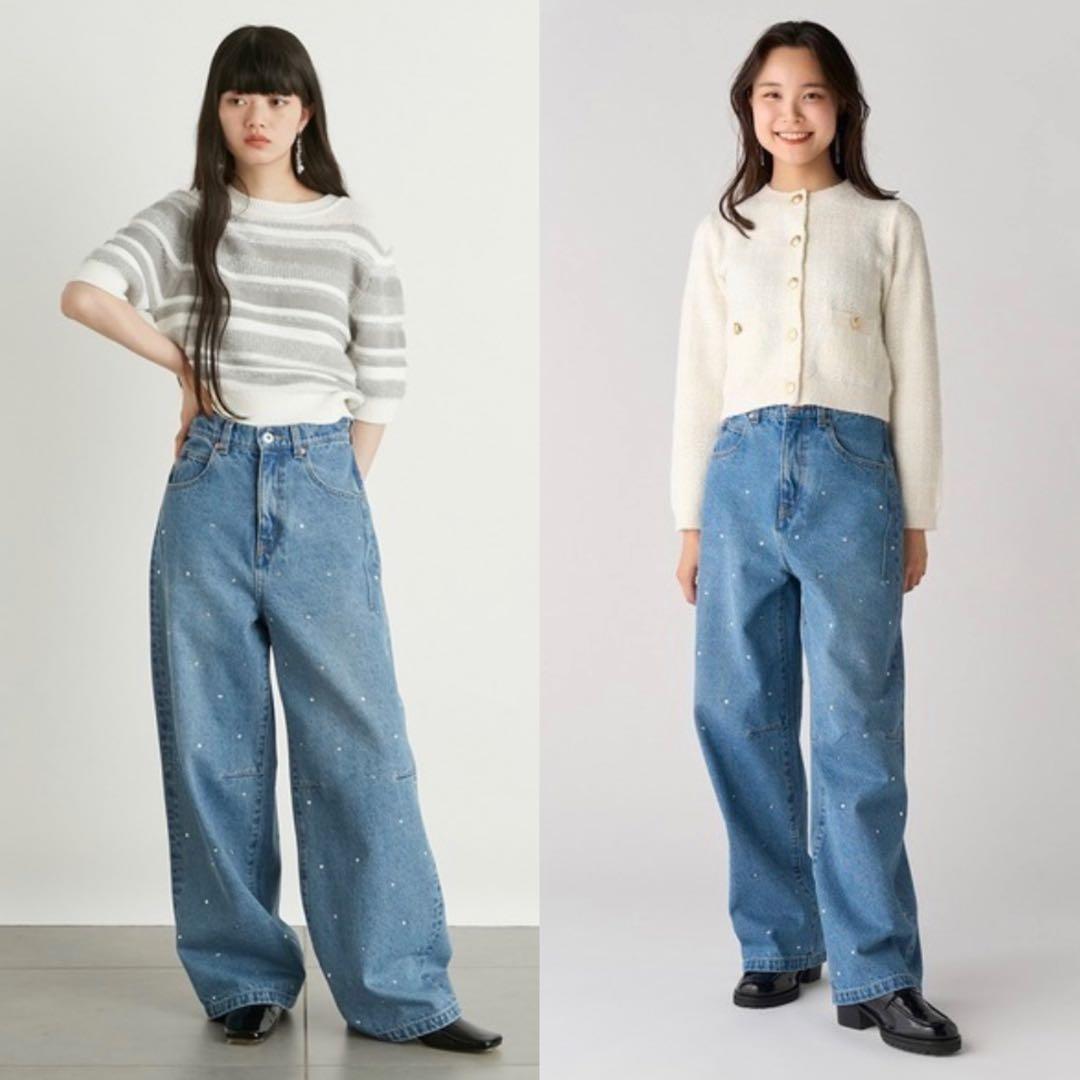 リリーブラウン　ハートビジューワイドデニムパンツ