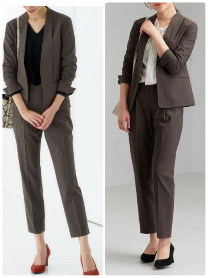 グリーンレーベルリラクシング【カチリラ】セットアップスーツ　ノーカラー