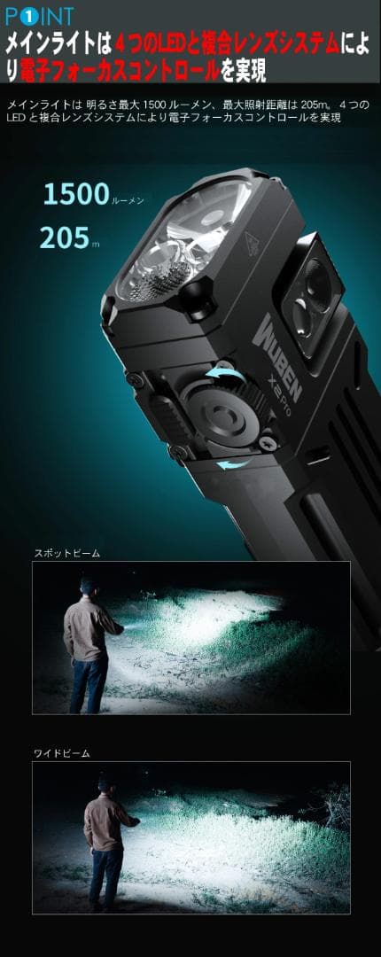 X2ProUV　BLACKフラッシュライト 超小型 充電式 防水 強力 明るい