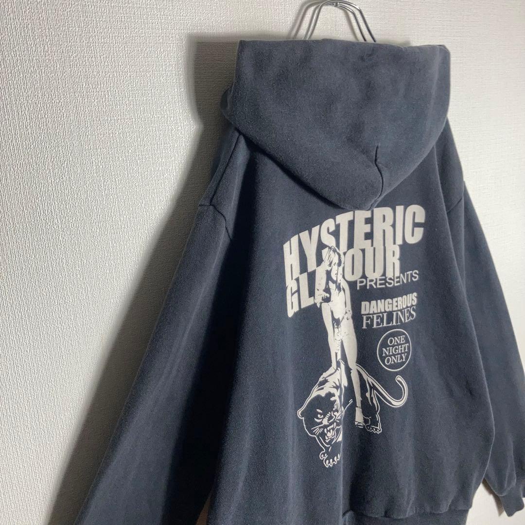 HYSTERIC GLOMOUR フルジップパーカー ビッグロゴ 猫 黒 L.