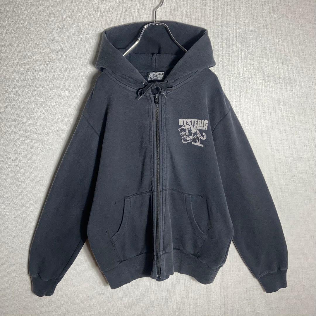 HYSTERIC GLOMOUR フルジップパーカー ビッグロゴ 猫 黒 L.