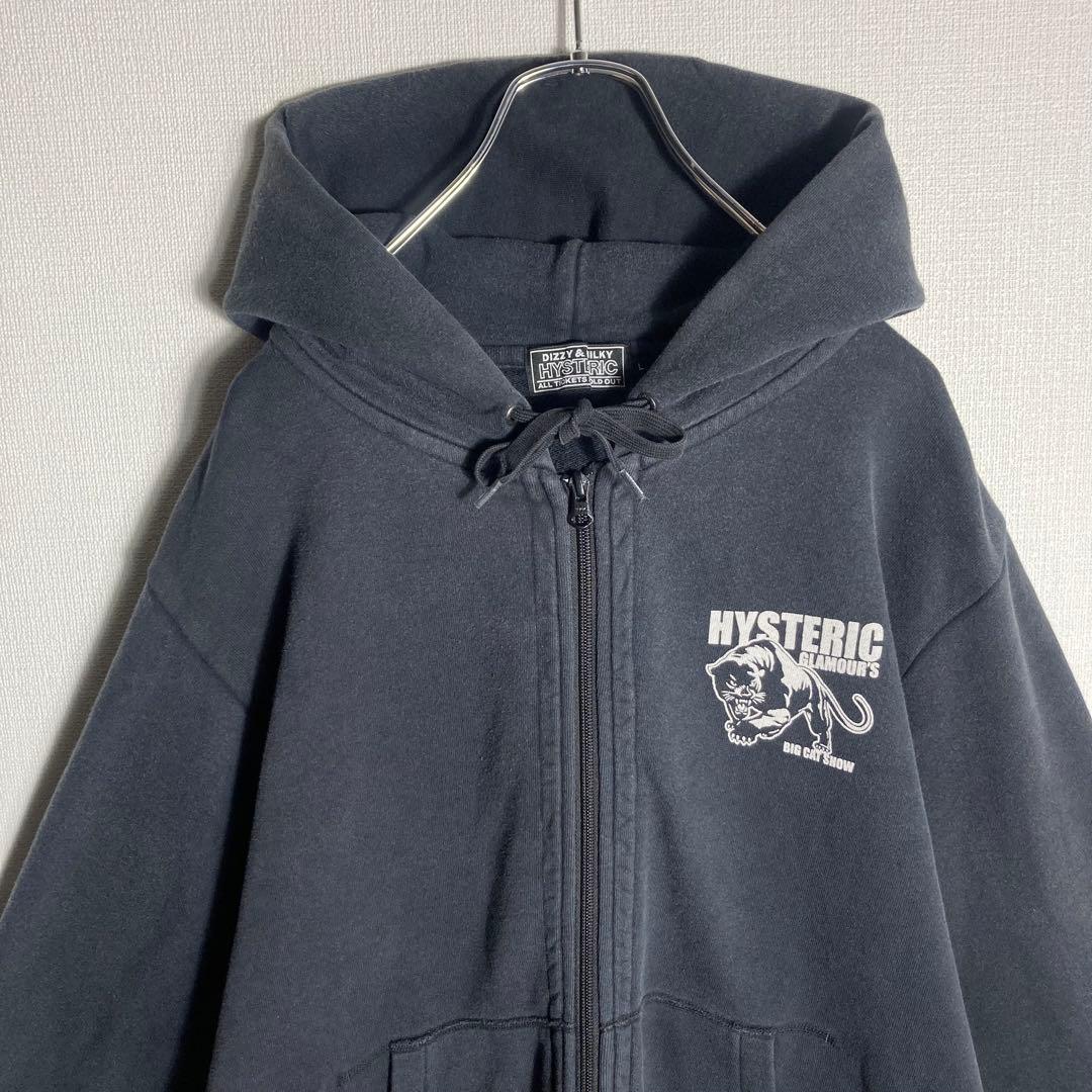 HYSTERIC GLOMOUR フルジップパーカー ビッグロゴ 猫 黒 L.
