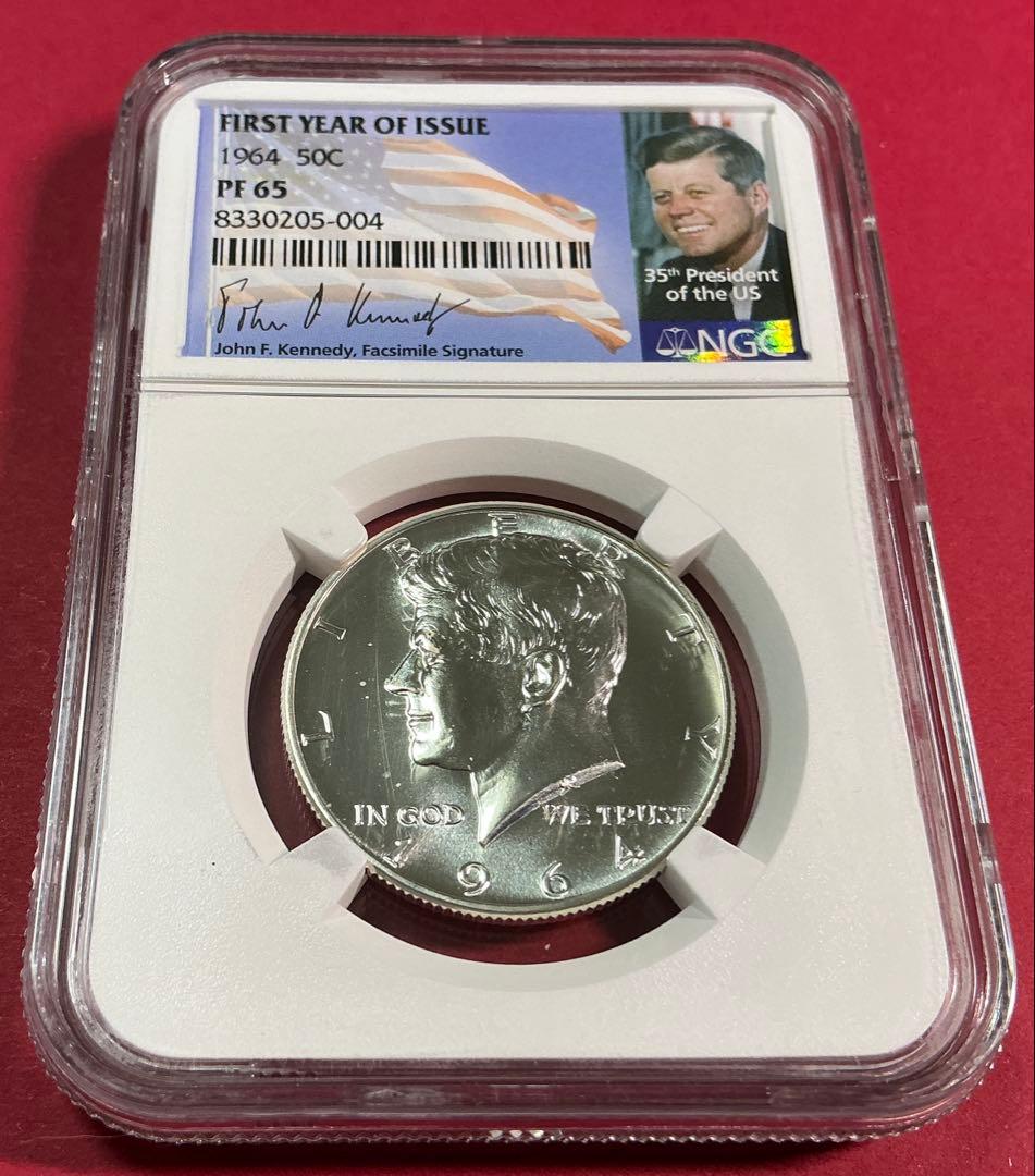 【NGC鑑定】1964年 ケネディ ハーフダラー PF65 銀貨オリジナルラベル