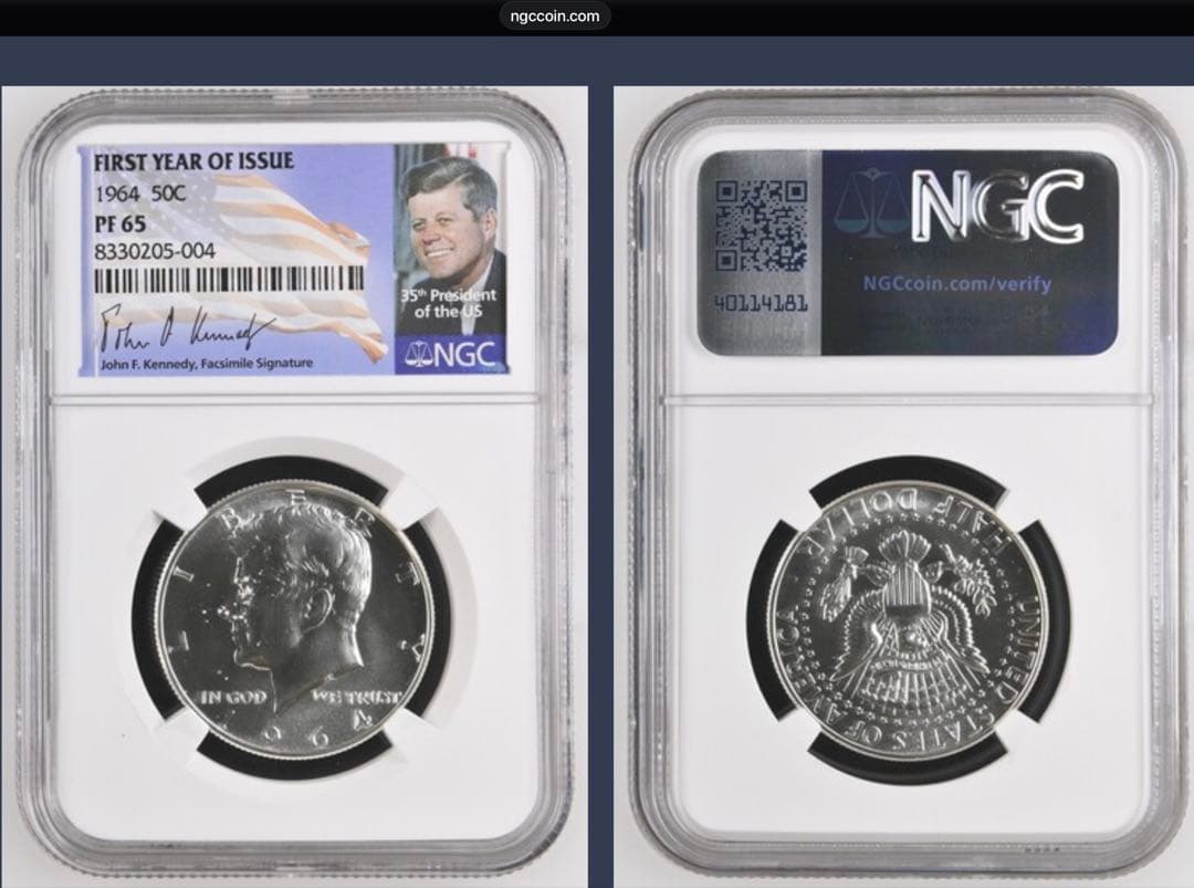 【NGC鑑定】1964年 ケネディ ハーフダラー PF65 銀貨オリジナルラベル