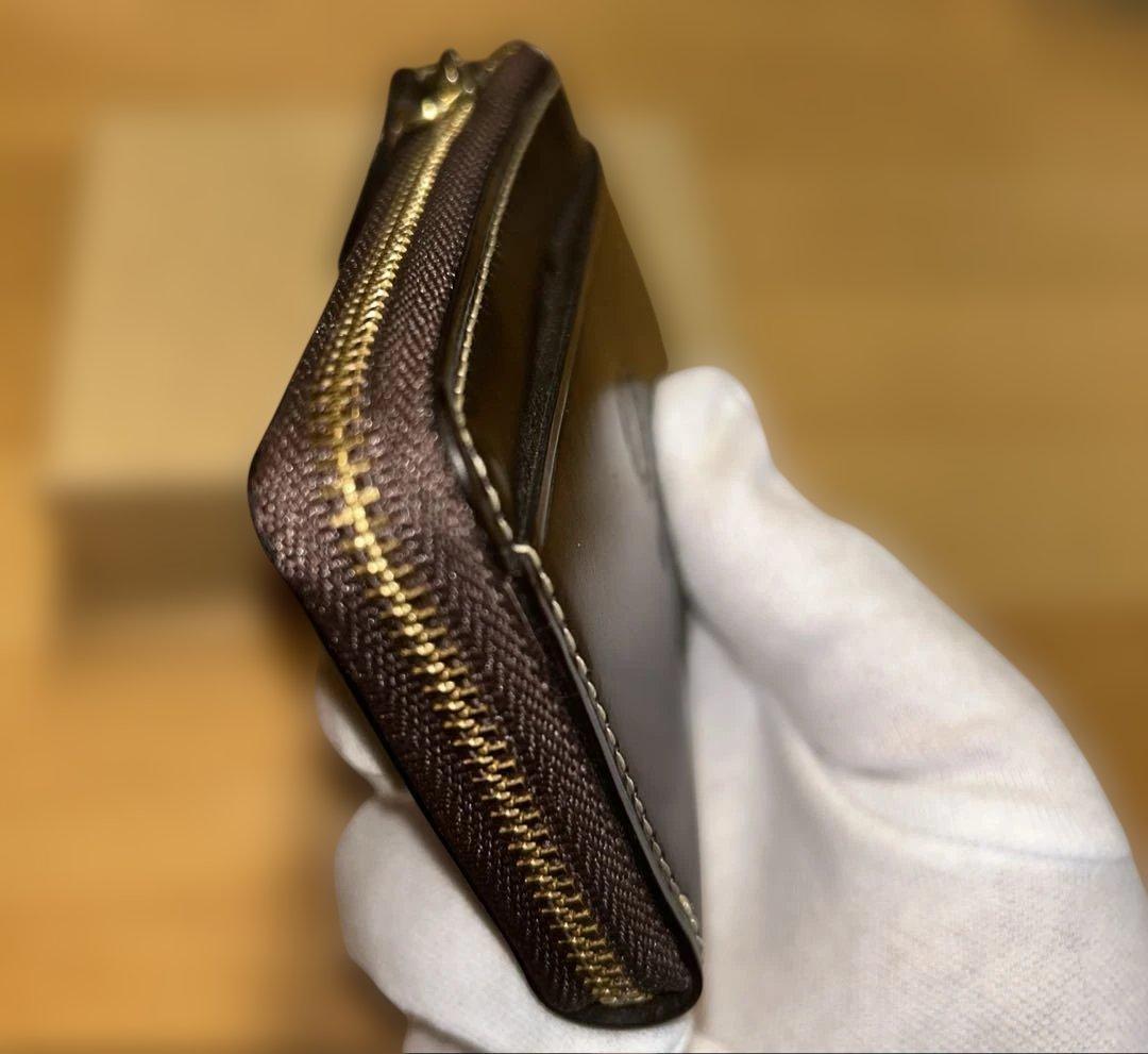 ☆ガンゾ☆ 本革 L字ファスナー小銭入れ カードケース ダークブラウン