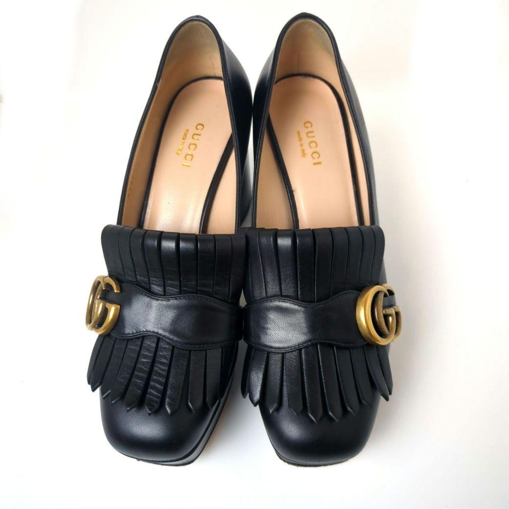 GUCCI　ハイヒール　GGマーモント　ゴールド金具　フリンジ　36.5