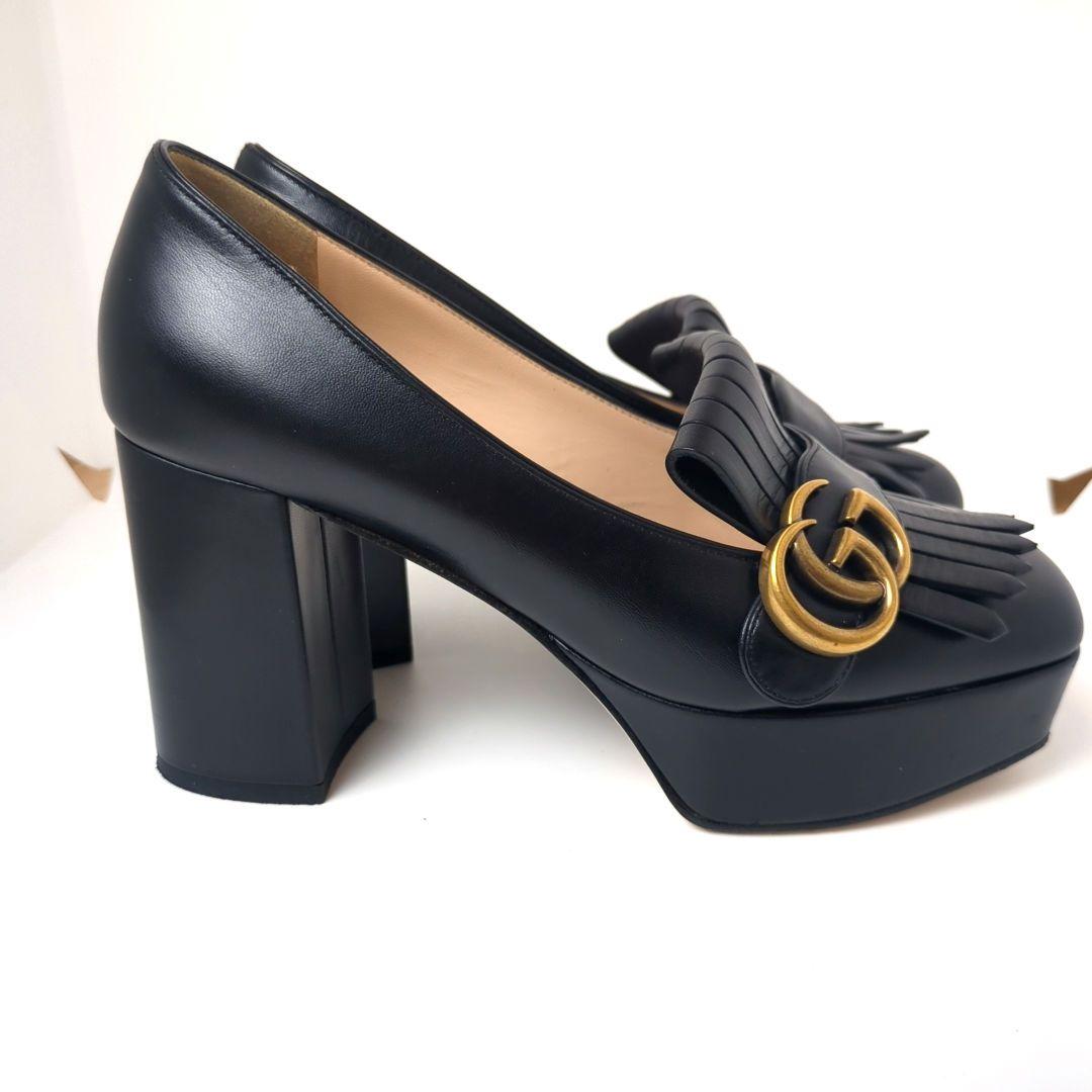 GUCCI　ハイヒール　GGマーモント　ゴールド金具　フリンジ　36.5