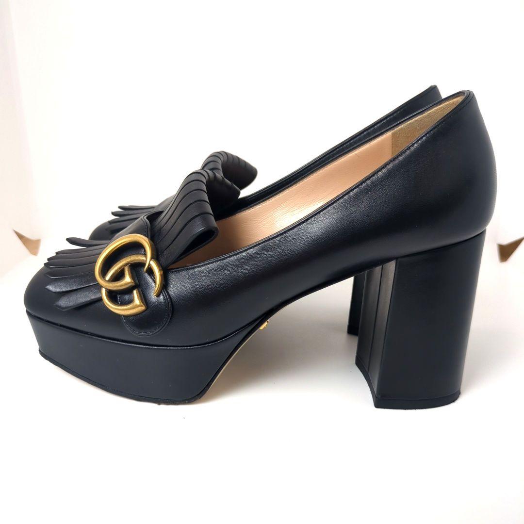 GUCCI　ハイヒール　GGマーモント　ゴールド金具　フリンジ　36.5