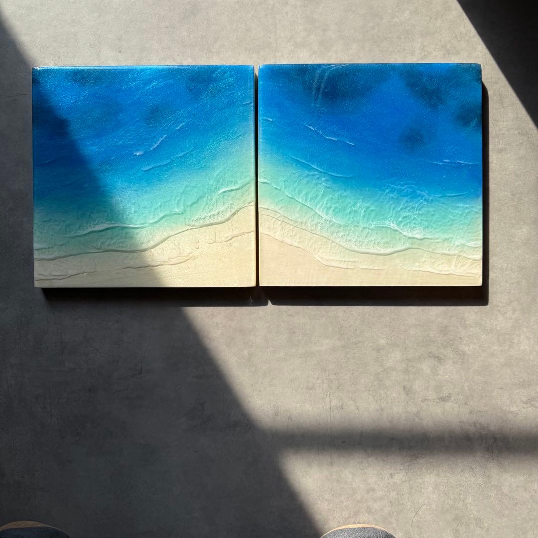 2点セット　レジンアート　海アート　エポキシレジンアート　インテリア　壁掛け