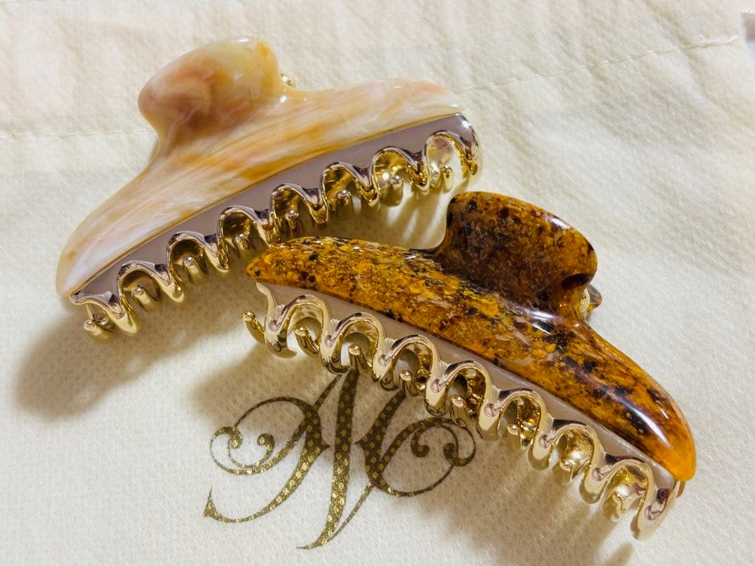 【極美品/2個組】アッカ　acca マーブル　クリップ　茶　クリーム