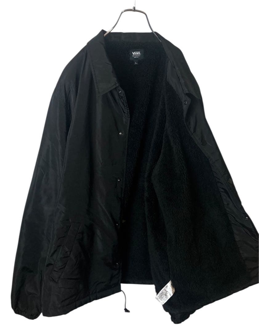 VANSチェッカーフラッグ×裏ボア×中綿ブラックナイロンコーチジャケットゆったり