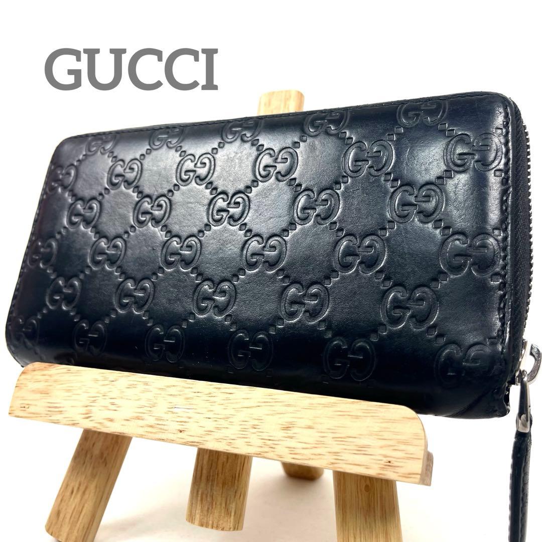 グッチ　長財布　GGシマレザー　ロゴ型押しエンボス　ラウンドファスナー　定番人気