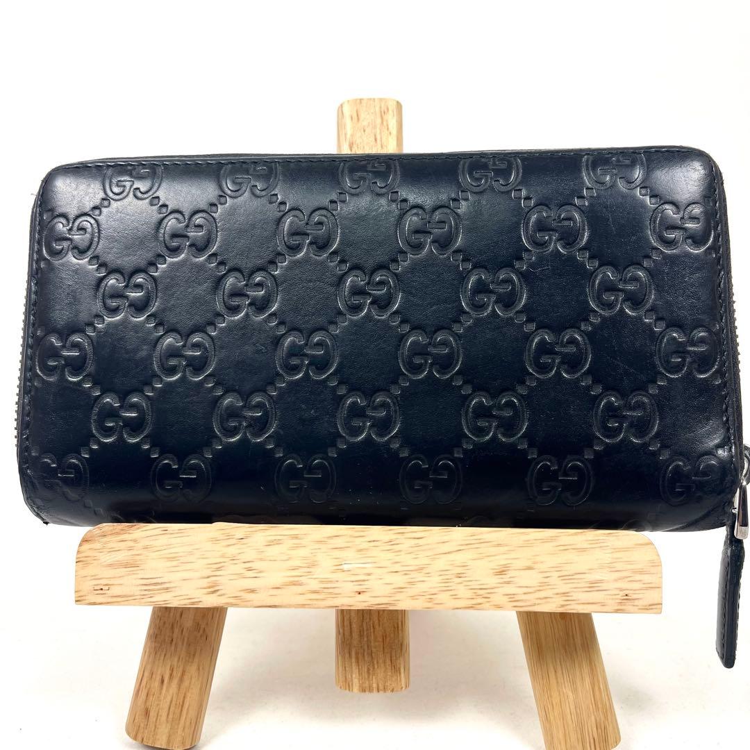 グッチ　長財布　GGシマレザー　ロゴ型押しエンボス　ラウンドファスナー　定番人気