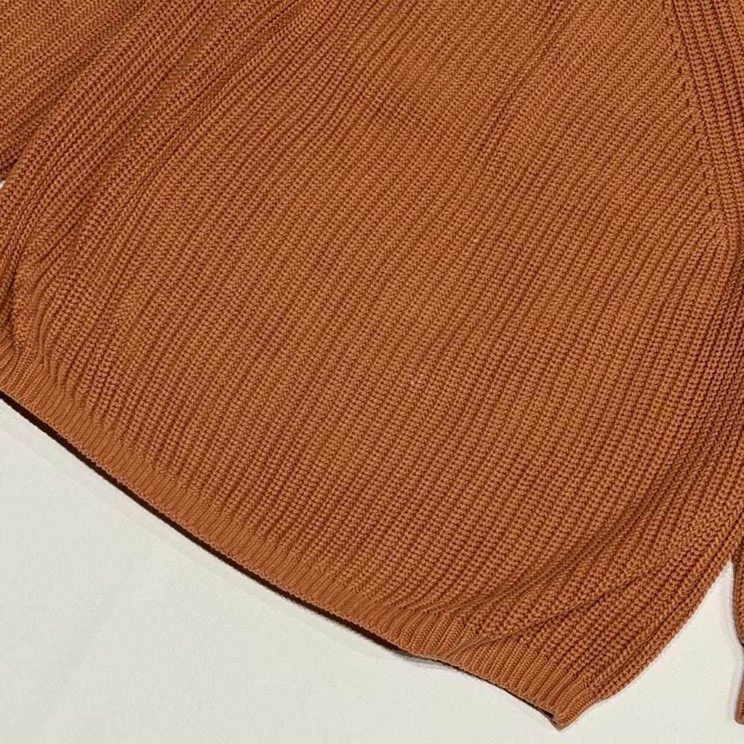 美品 バトナー BATONER コットン5ゲージ片畦クルーネックニット茶 L