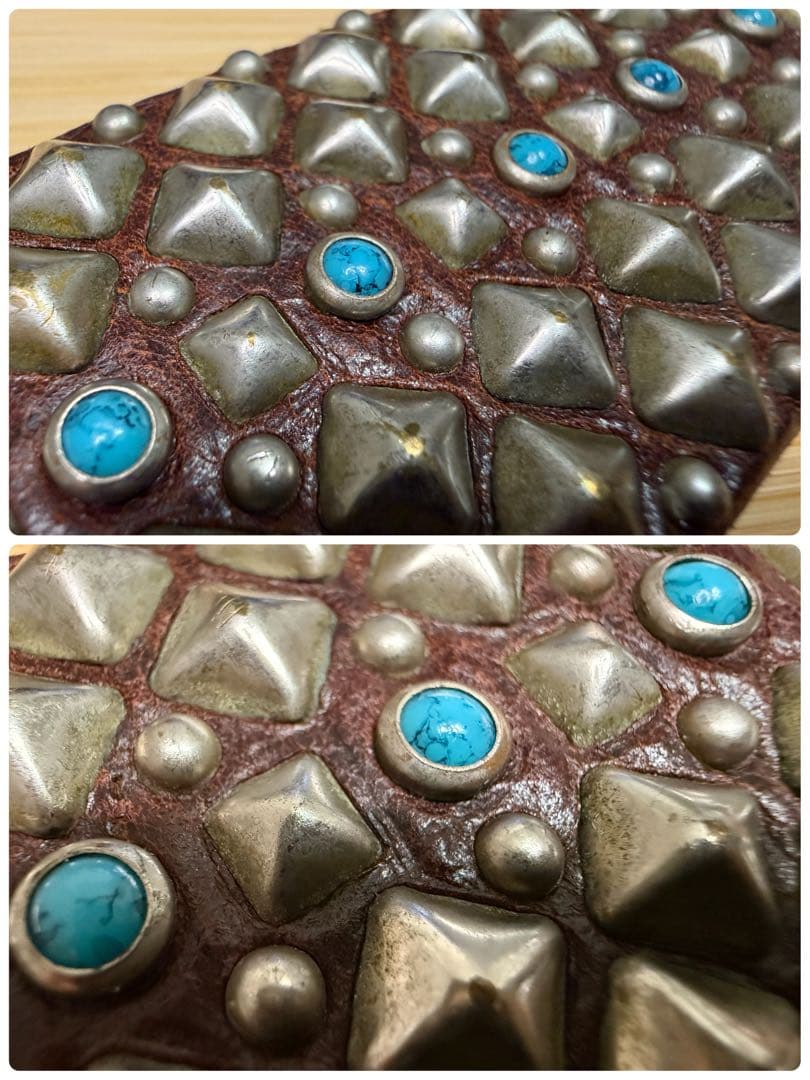 ⭐️ピラミッド⭐️ターコイズ45石⭐️八角バックル⭐️ダークブラウンレザー⭐️36