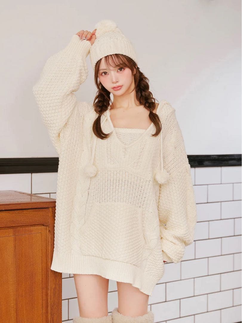 Darich ケーブルDDロゴVネックニットフーディ