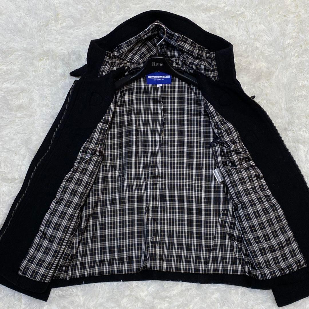 ●良品●　バーバリーブルーレーベル　ノバチェック　フード　ダッフルコート　黒