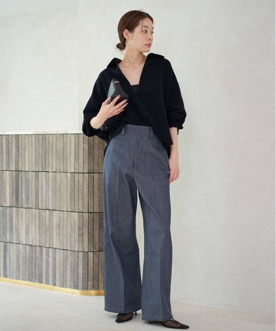 新品タグ付 定価24,750円 Plageリジッドデニムライクスラックス 34