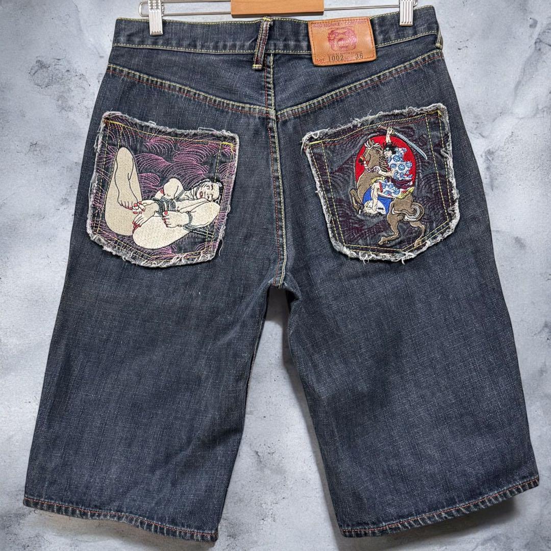RED MONKEY COMPANY デニム ハーフパンツ ボタンフライ 刺繍