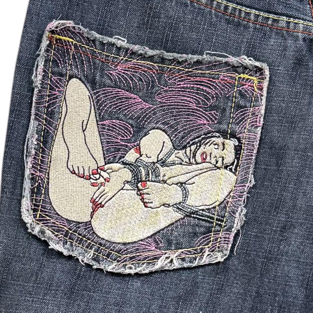 RED MONKEY COMPANY デニム ハーフパンツ ボタンフライ 刺繍