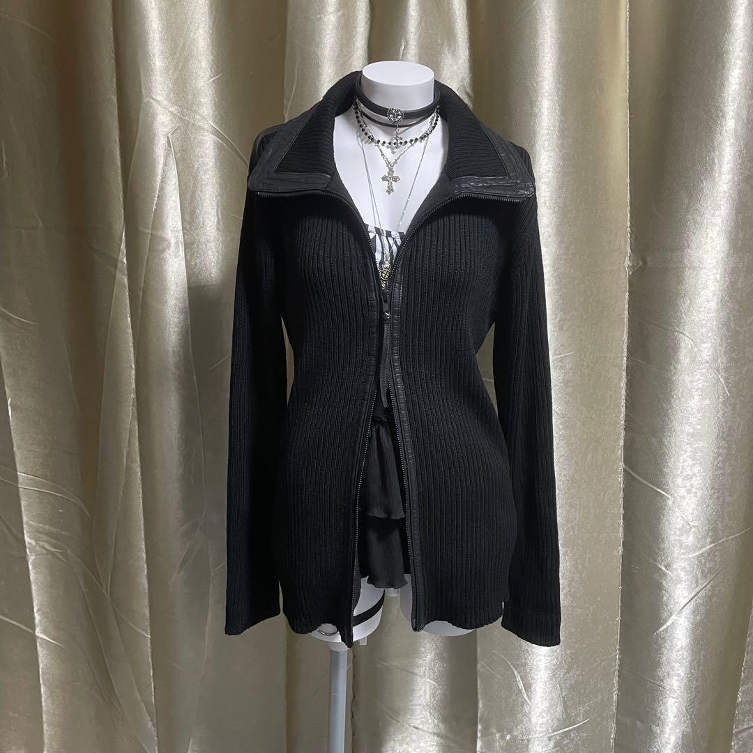 ミリタリージャケット ニット 山羊革 ダークコア y2k