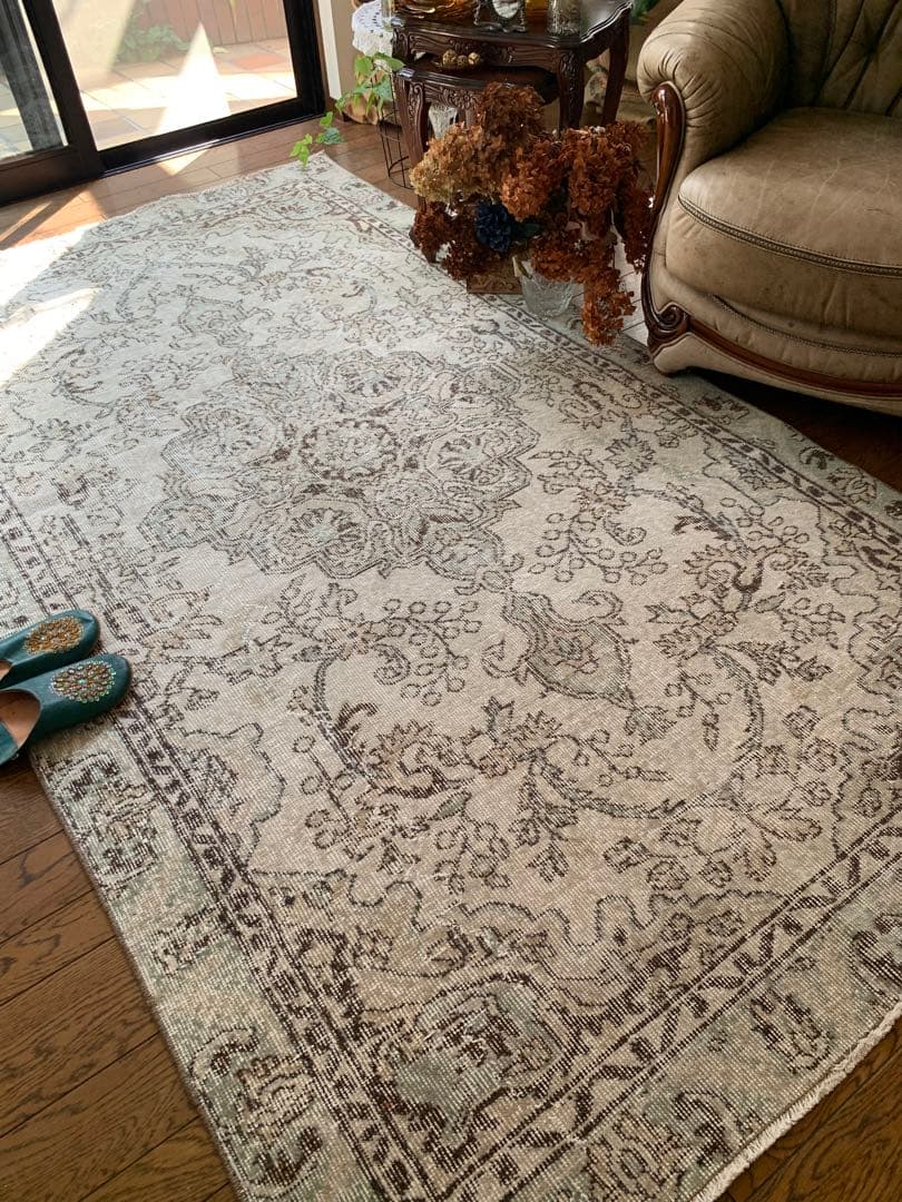 超大判　242×135 アイボリー　トルコヴィンテージラグ メダリオン