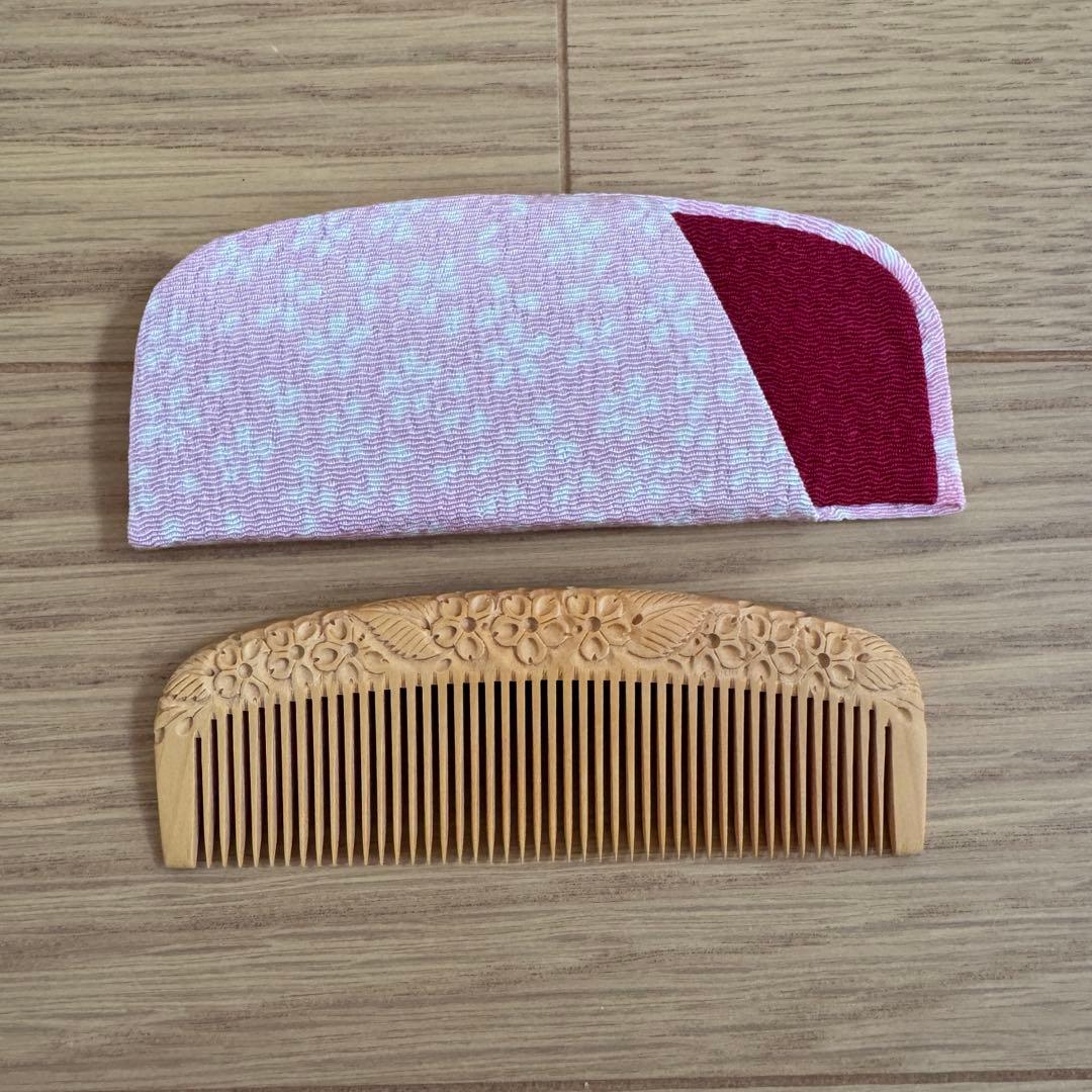 つげ櫛工房 辻忠商店 彫花櫛 上彫 桜 さつまつげ 柘植櫛