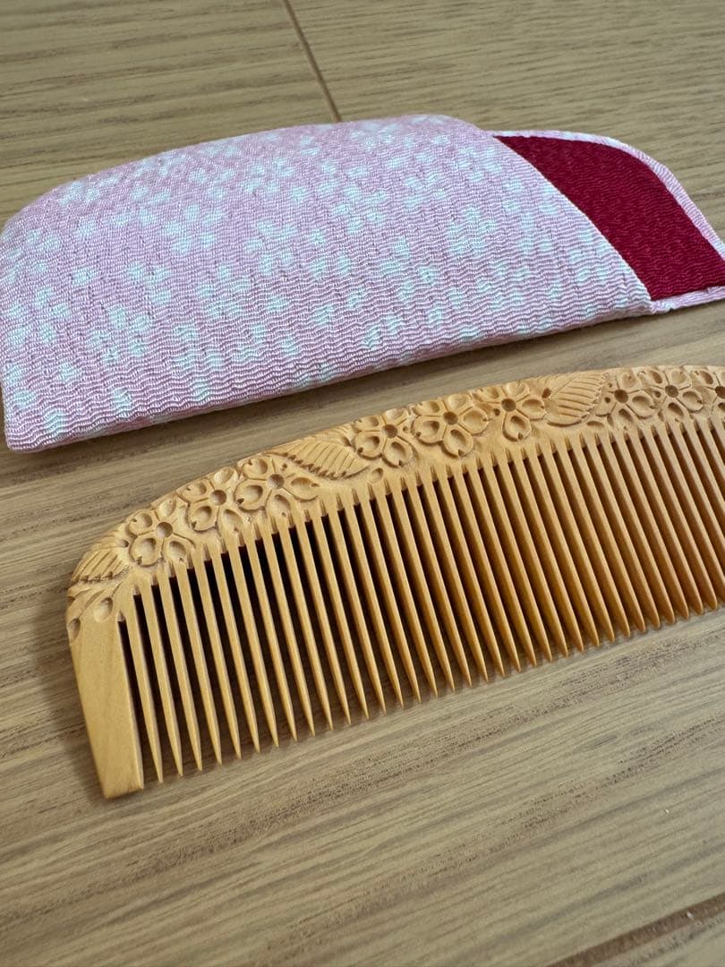 つげ櫛工房 辻忠商店 彫花櫛 上彫 桜 さつまつげ 柘植櫛