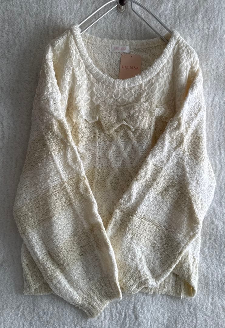 リズリサLIZ LISA ボーダー ニット レース リボン ボリューム袖 タグ付