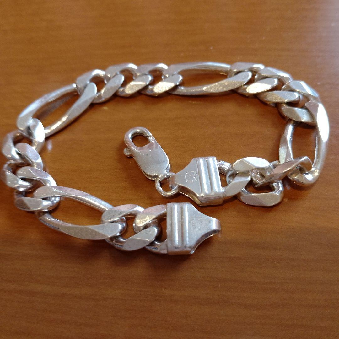 ブレスレット メンズ シルバー925 ヴィンテージ イタリア製 フィガロチェーン