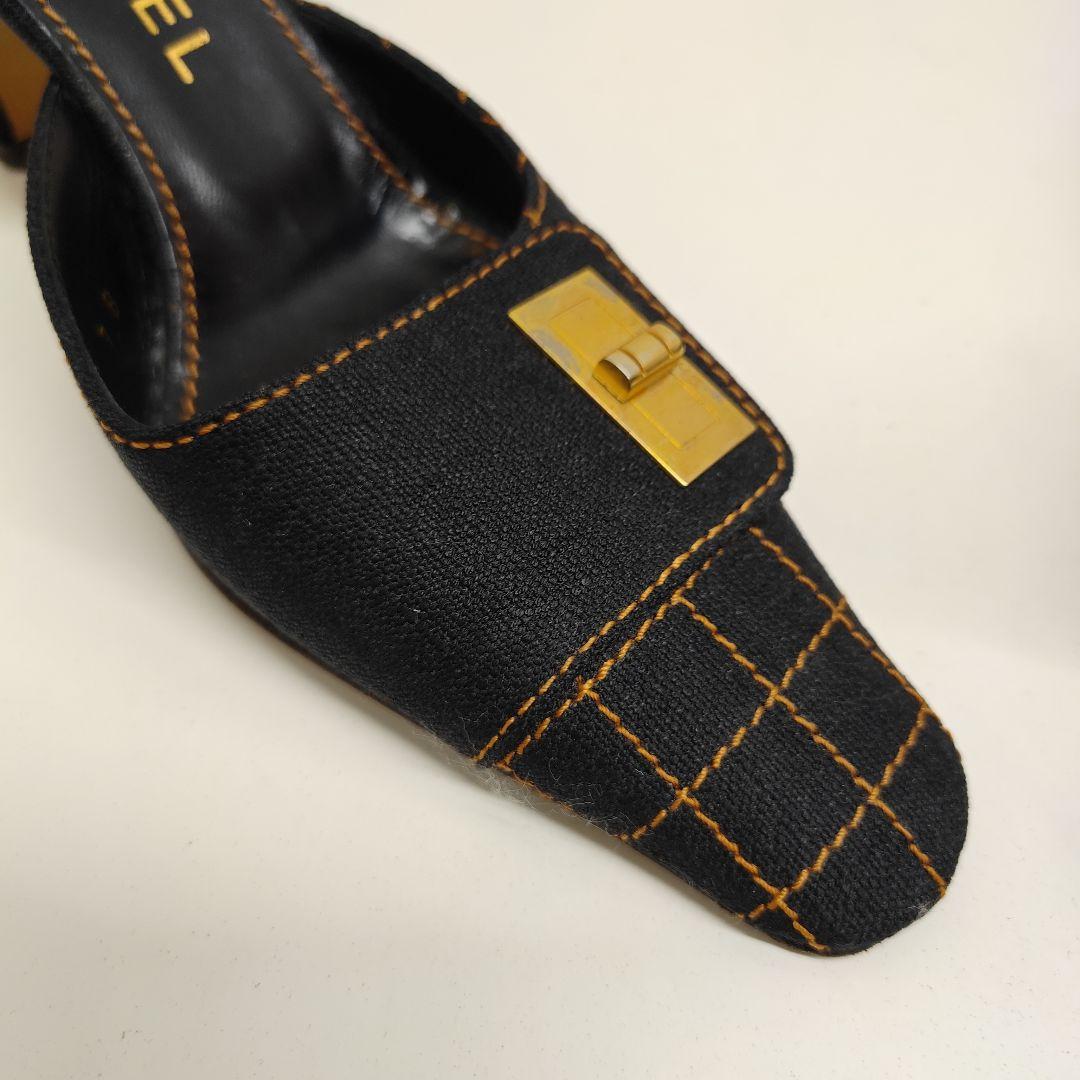 CHANEL ミュール チェック柄 黒