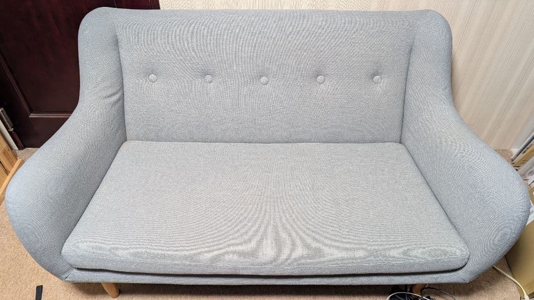 【ちょすけ】中古unico グレー/水色 2人掛けソファ