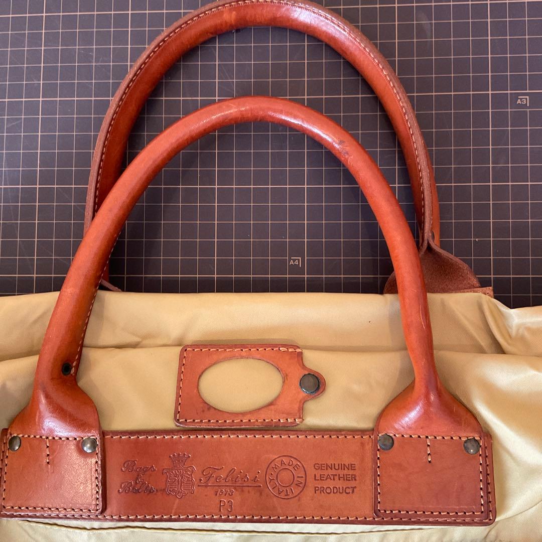 f*i様 フェリージFelisi 　ボストンバッグ　P3　ベージュ　ナイロン×革