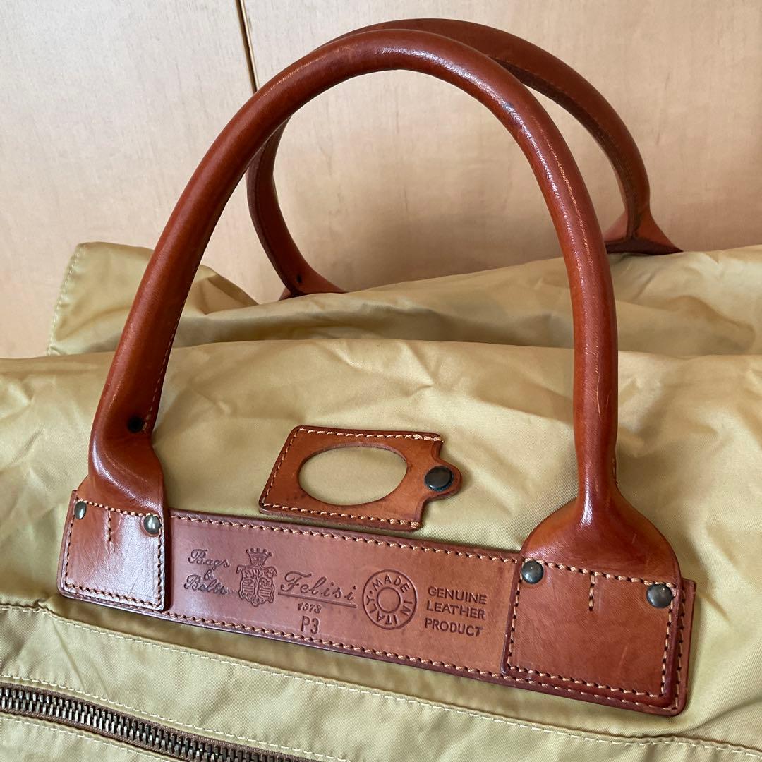 f*i様 フェリージFelisi 　ボストンバッグ　P3　ベージュ　ナイロン×革