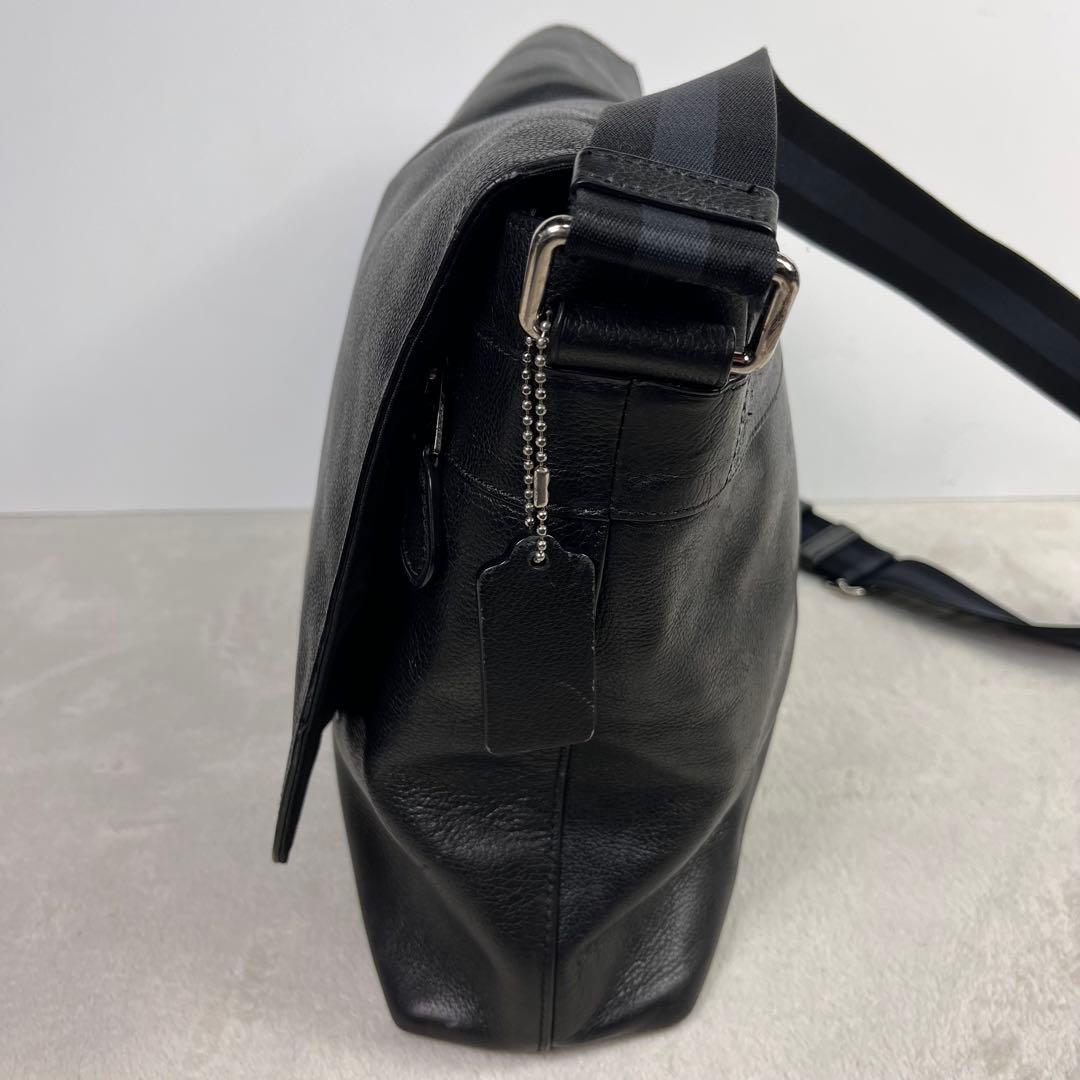 コーチ ショルダーバッグ メッセンジャー チャーム チャールズ レザー ブラック