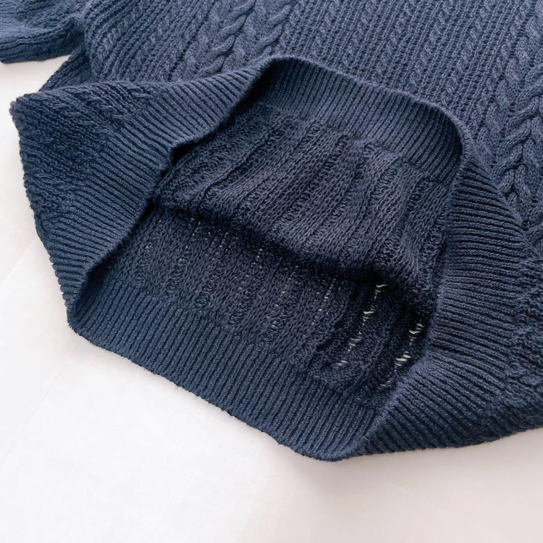 美品✨2022 フォクシー ニットトップ リエールT ケーブル編み ネイビー