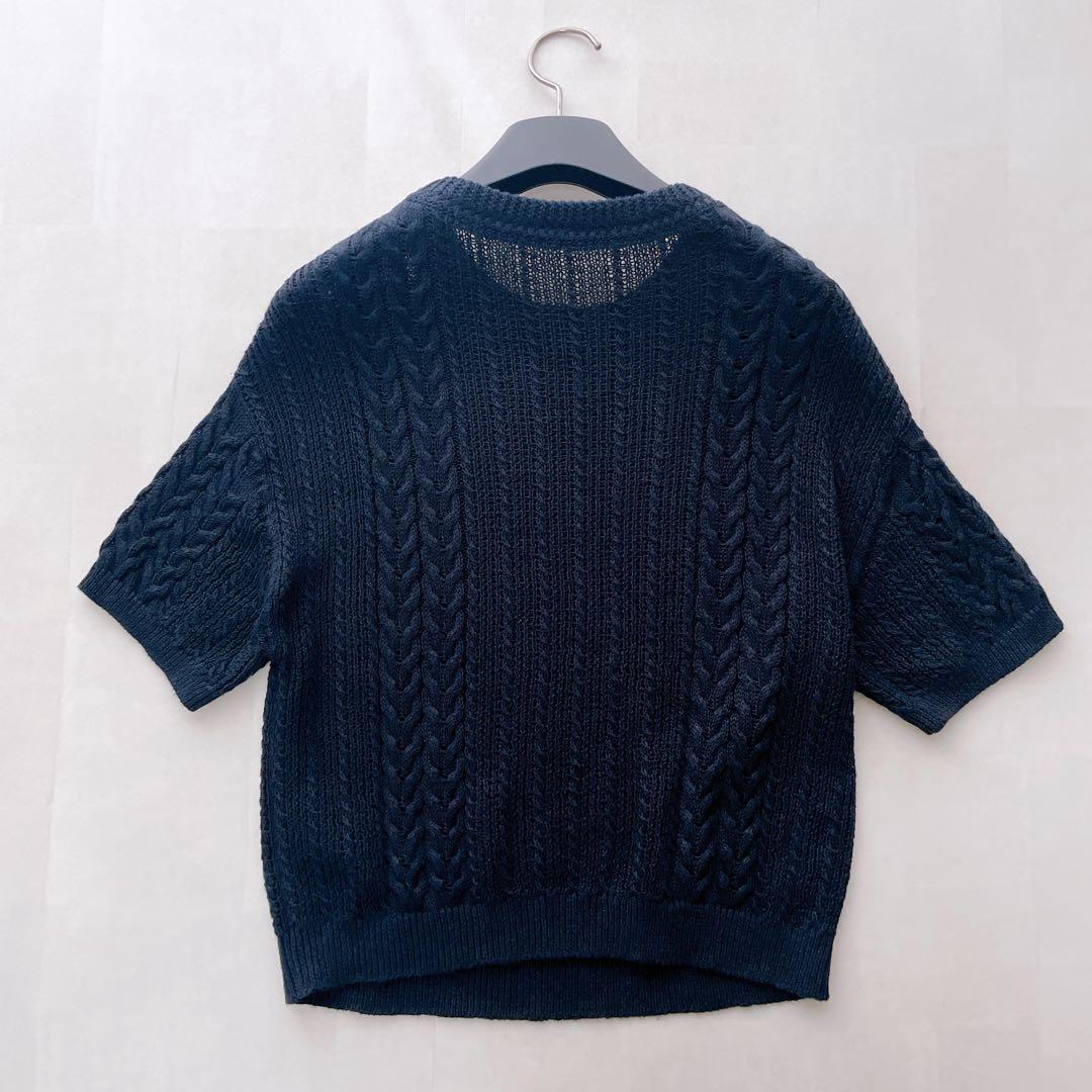 美品✨2022 フォクシー ニットトップ リエールT ケーブル編み ネイビー