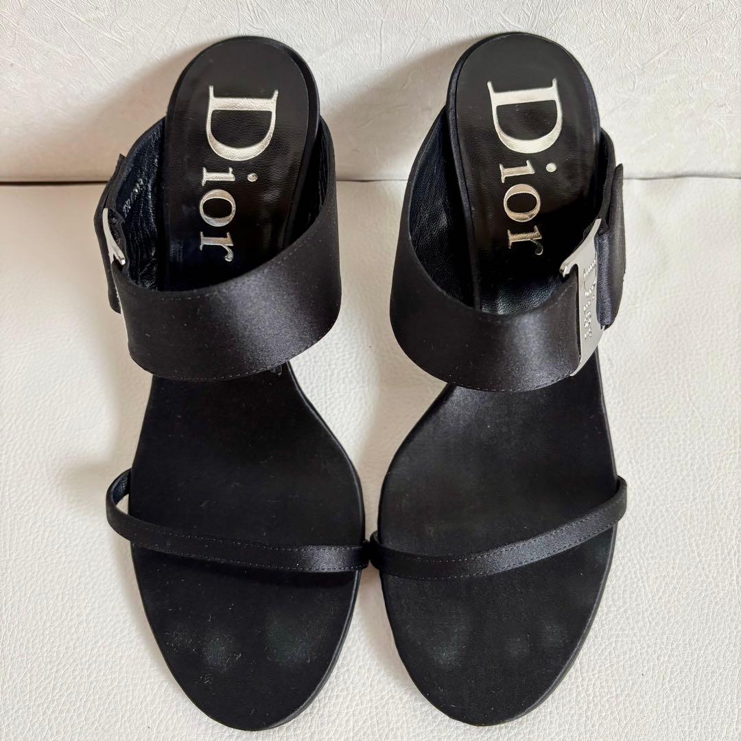 【クリスチャンディオール】ロゴ サテン ミュール ヒール 黒 35 1/2