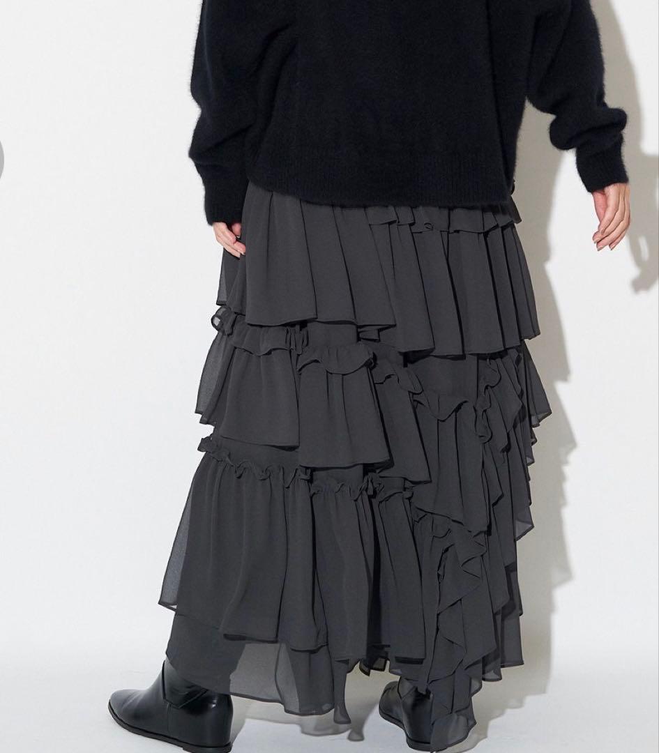 ◆新品未使用タグ付き◆【ELENDEEK】シフォンティアードスカート　グレー