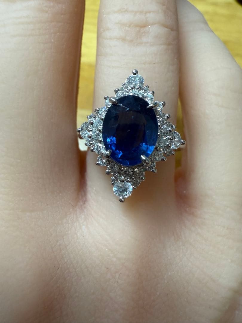 限界突破超特価❣️PTコ-ンフラワーブルーサファイアダイア入りリング 2ctup