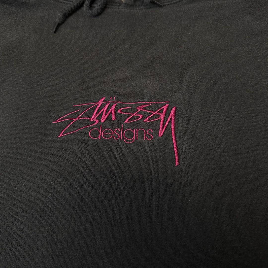 STUSSY パーカー 刺繍ロゴ ブラック L