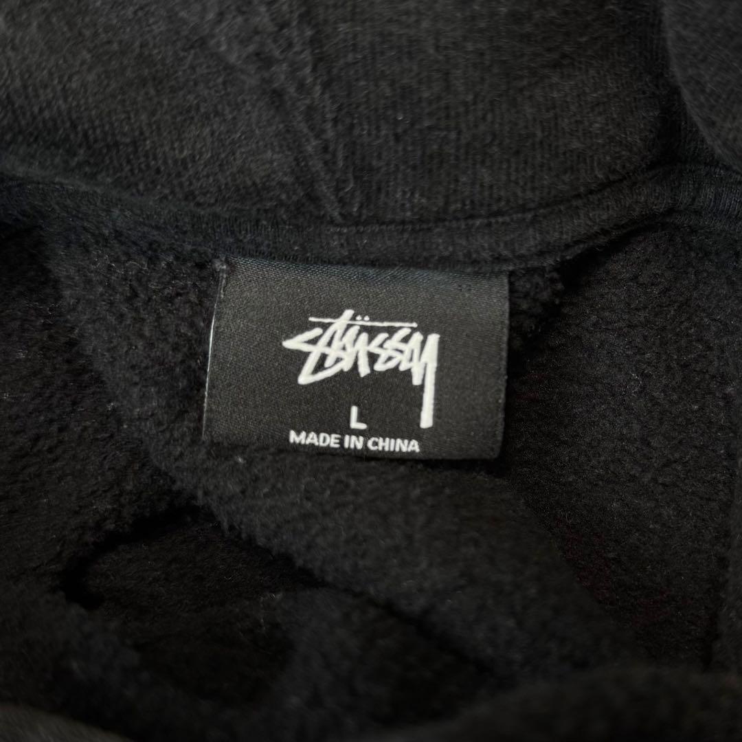 STUSSY パーカー 刺繍ロゴ ブラック L